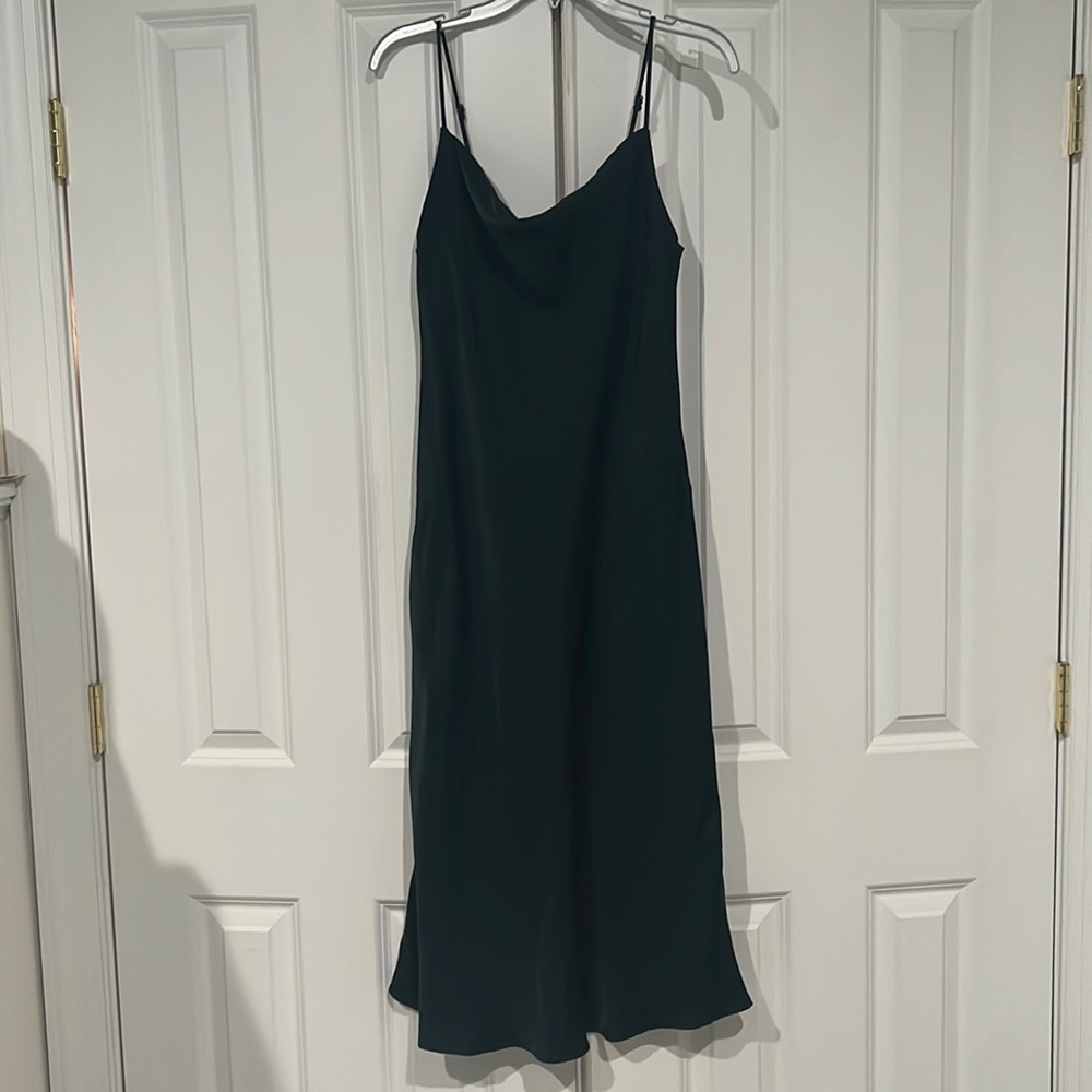 Cowl neck unlined dark green satin midi slip dress from Zara (only worn twice!)